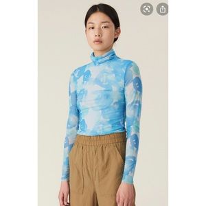 Ganni roll neck mesh top